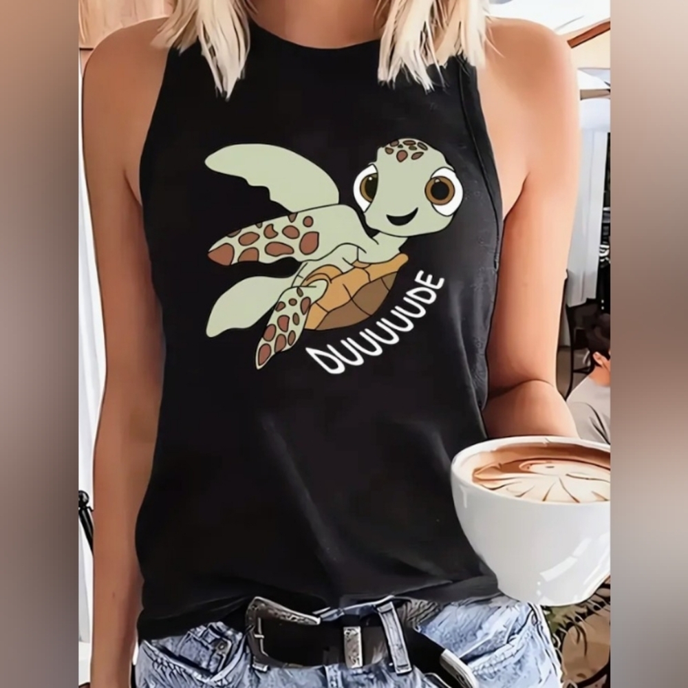 ♥️ Disney's Squirt Black Tank Top Size LG